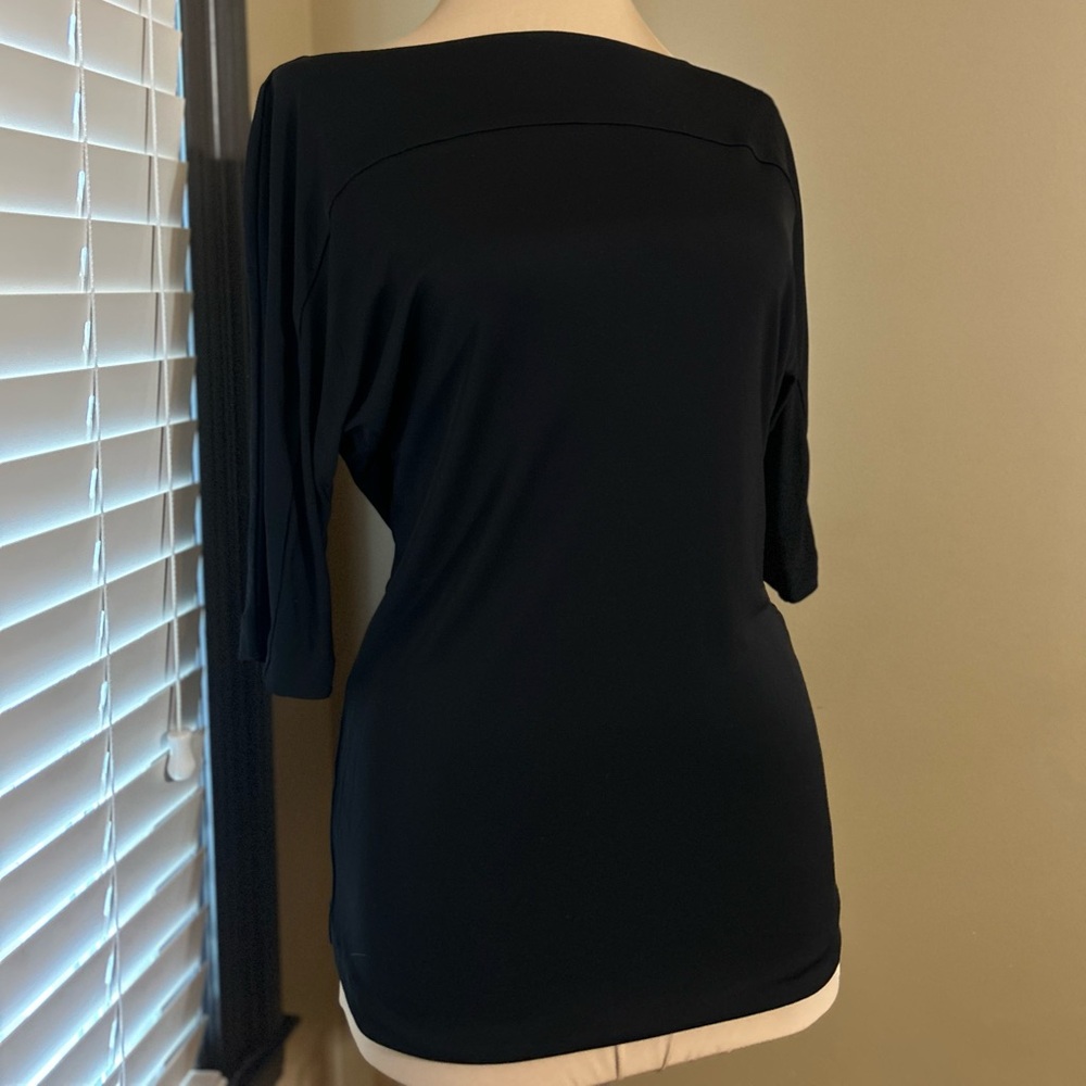 Club Monaco Black Long Sleeve Back Deep V Bow Tie Top